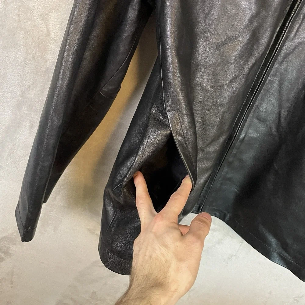 Vtg GAP Leather Jacket Mens XL Quilted Moto Biker Bomber Y2K 2002 EXCELLENT*